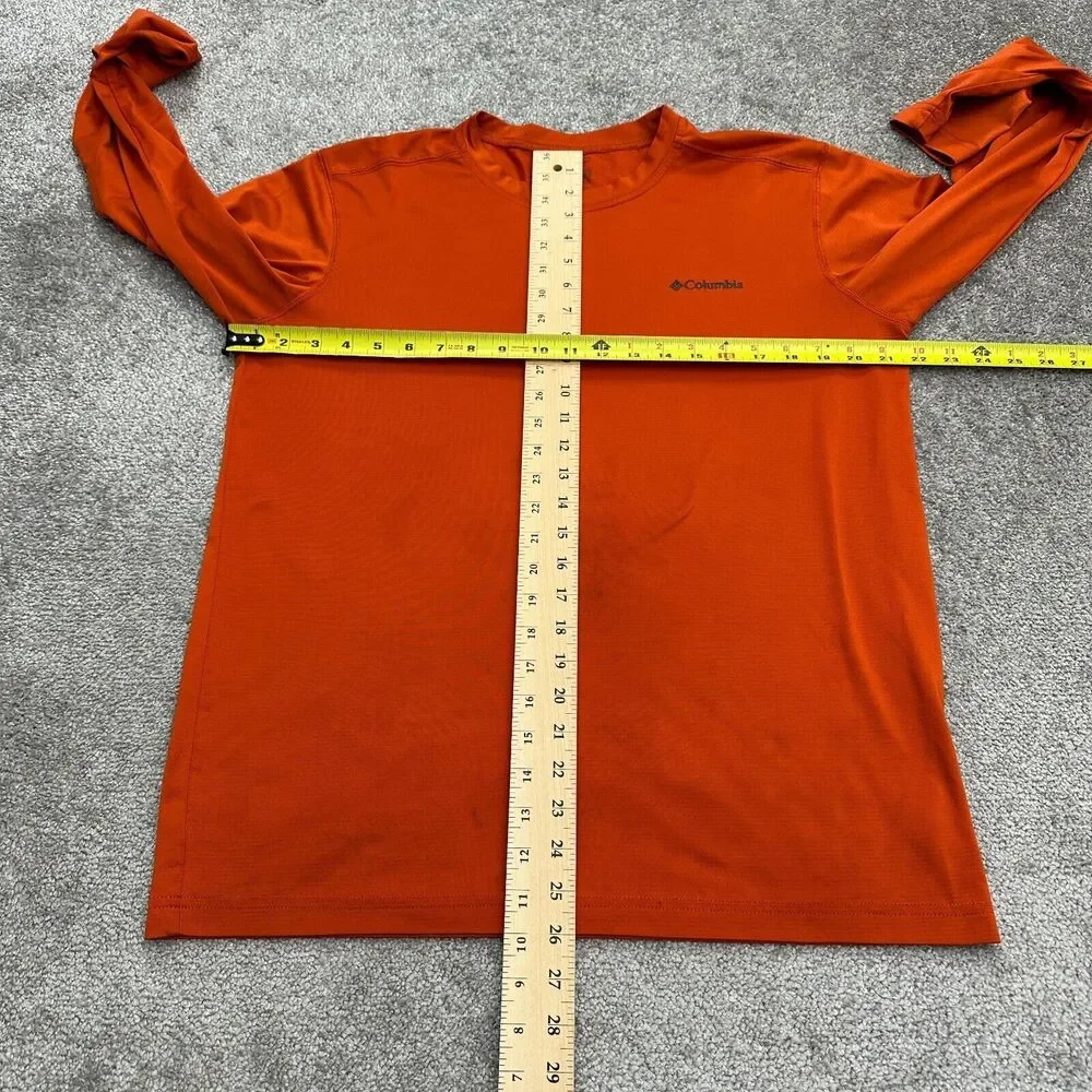 Columbia Omni Wick Shirt Men Medium Orange Long Sleeve Henley Neck Casual Active